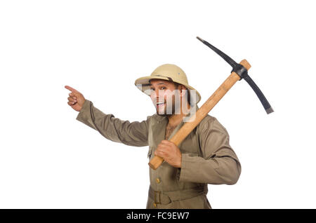 Man with axe isolated on white Stock Photo