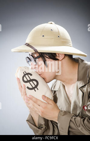 Funny safari traveller in travelling concept Stock Photo