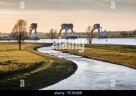 Netherlands, Maurik, Weir and fish ladder or passage in Nederrijn river Stock Photo