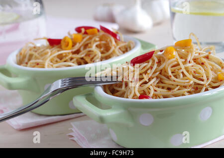 spaghetti aglio e olio e peperoncino Stock Photo
