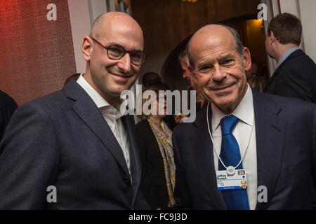 Davos, Switzerland. 20th January, 2016. (l-r) Dominik Wichmann DLD mit Jeffrey Rosen (Lazard, Deputy Chairman and Managing Director) DLD Burda Event at the Steigenberger Hotel in Davos during the World Economic Forum (WEF) 2016 . January 20, 2016 Credit:  dpa picture alliance/Alamy Live News Stock Photo