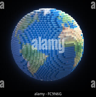 Earth globe made out of voxel 3d cubes Stock Photo