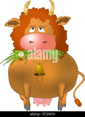 Red cow eats grass Stock Vector