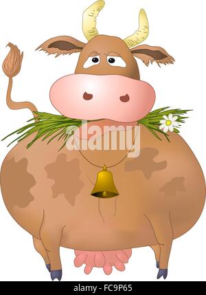 Thick silly cow eats grass Stock Vector