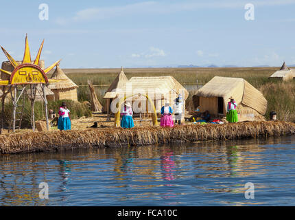 Settlement on Uros Islands, Lake Titicaca, Peru Stock Photo