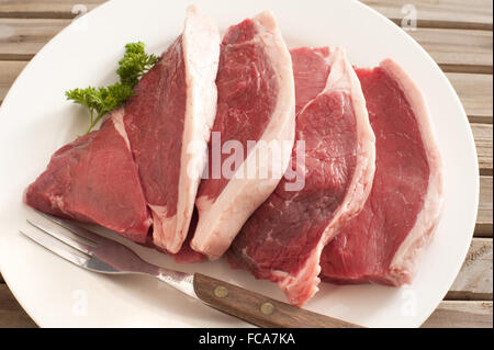 Fresh Steak on a Round Plate with Fork Stock Photo