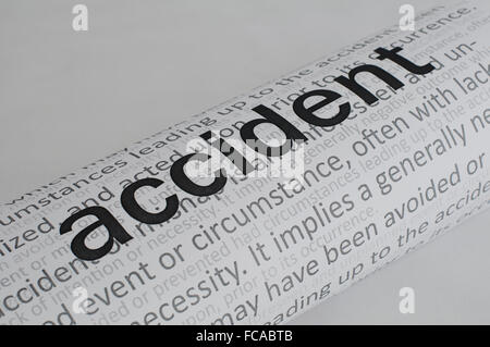 Typed text Accident on paper Stock Photo