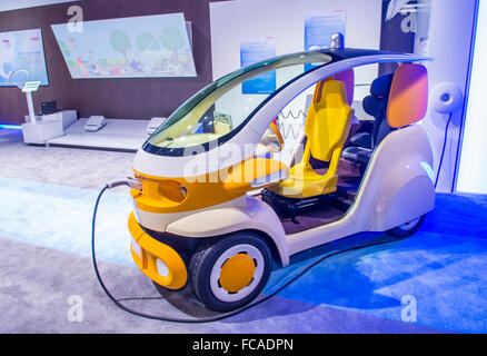 Electric car at the Denso booth at the CES Show in Las Vegas Stock Photo