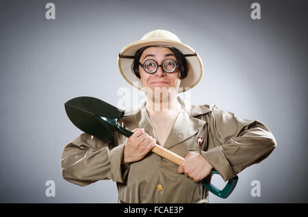 Funny safari traveller in travelling concept Stock Photo