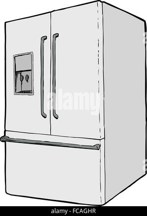 Isolated refrigerator with water dispenser and french doors over white Stock Vector