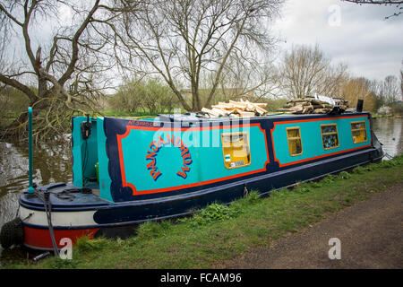 Barge boat moored at Tottenham Locks/ Canal, North London Stock Photo