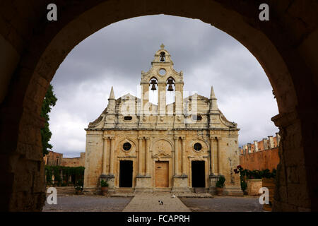 Church and interior of Arkadi Monastery, island Crete, Greece Stock Photo