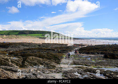 Over the Rocks to the Sand - Croyde Bay, Devon Stock Photo