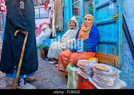 The blue walls of Chefchaouen, Morocco, which lies in the foothills of the Rif mountains. Stock Photo