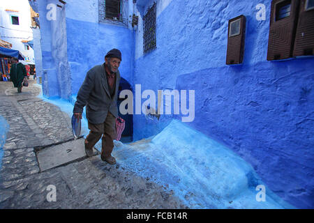 The blue walls of Chefchaouen, Morocco, which lies in the foothills of the Rif mountains. Stock Photo