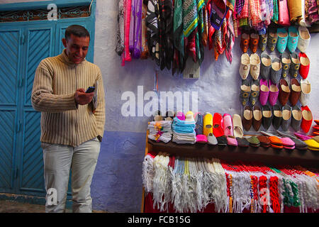 The blue walls of Chefchaouen, Morocco, which lies in the foothills of the Rif mountains. Stock Photo