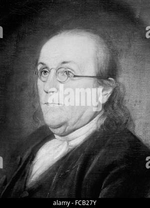 Benjamin Franklin by Charles Wilson Peale, an early 20thC photograph of a painting done in 1785 Stock Photo