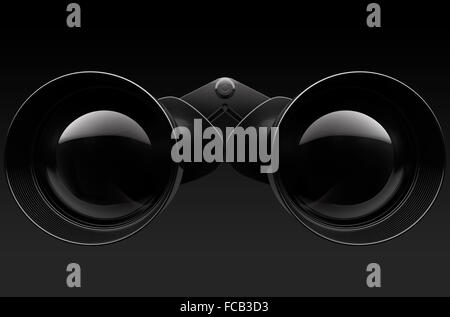 A regular set of black binoculars on a dark studio background Stock Photo