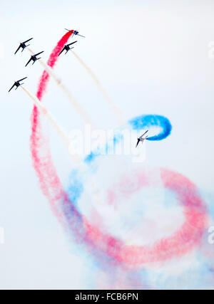 French Acrobatic Patrol, also known as the Patrouille de France or PAF performing during the stop over of the Volvo Ocean Race Stock Photo
