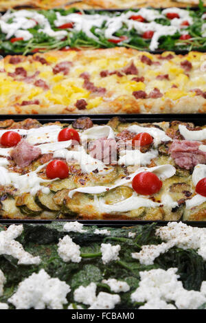 Pizza baking trays in a Pizzeria in Rome, Italy Stock Photo