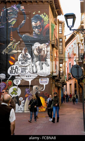 Zaragoza, Aragón, Spain: Matias Carrica street.Mural Stock Photo