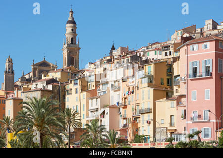 Menton, old city houses in the morning, French Riviera Stock Photo