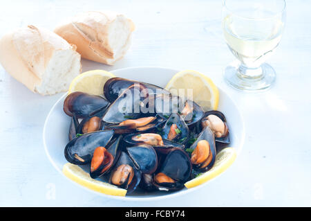 Cooked mussels marinara with tomato, garlic and olive oil, italy Stock Photo