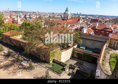 Southern gardens bellow Prague Castle, St Nicholas Church in Mala Strana Prague, Czech Republic Stock Photo