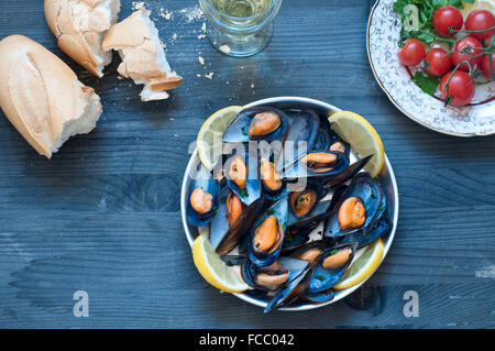 Cooked mussels marinara with tomato, garlic and olive oil, italy Stock Photo