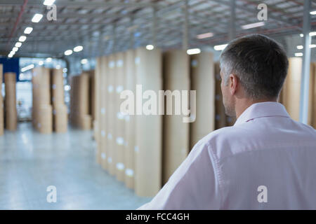 Supervisor looking out over warehouse Stock Photo