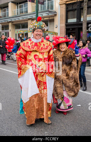 Famous Vancouver personality, hat lady Faye Leung at Chinese New Year Parade, Vancouver, British Columbia, Canada Stock Photo