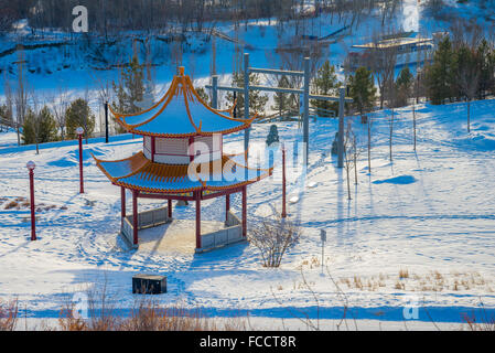 Pagoda, Chinese Garden, Louise McKinney Riverfront Park, Edmonton, Alberta, Canada Stock Photo