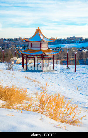 Pagoda, Chinese Garden, Louise McKinney Riverfront Park, Edmonton, Alberta, Canada Stock Photo