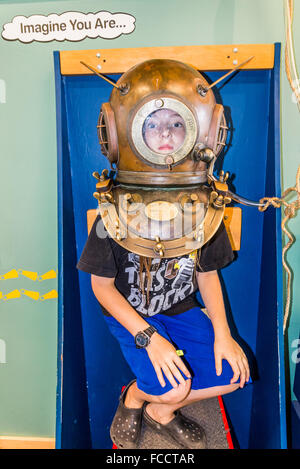 Boy in aqualung, The Maritime Museum, Vancouver, British Columbia, Canada Stock Photo