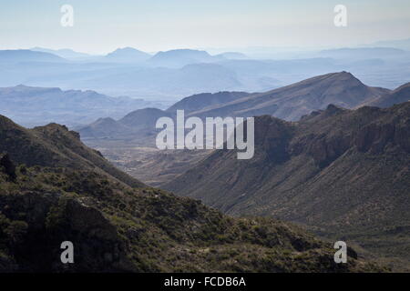 View south from the Chisos Mountains, on Lost Mine Trail, into Mexico, Big Bend National Park, Texas Stock Photo