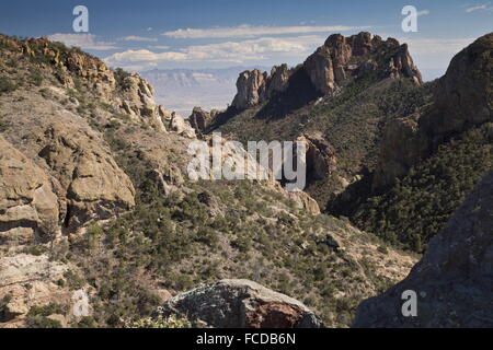 Desert mountain scenery in Chisos Basin, Chisos Mountains, Big Bend National Park, Texas Stock Photo