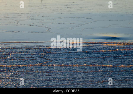 Various patterns at the surface  of a newly frozen ice Stock Photo