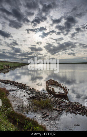 Netherlands, Kerkwerve, Nature reserve Prunje, part of National Park Oosterschelde. Wreck of small boat Stock Photo