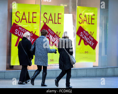 British Home Stores Shop displays a sale promotion in Southport during the January Sales. Stock Photo