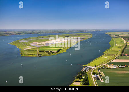 Netherlands, Korendijk, island of Tiengemeten, In 2007. Its farming inhabitants were relocated. Aerial