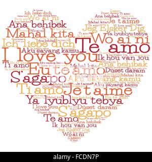 Love heart made from "I love you" in 15 different languages Stock Vector
