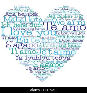Love heart made from "I love you" in 15 different languages Stock Vector