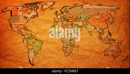 Flag Map 1908 old vintage political map of world with national flags Stock Photo - Alamy