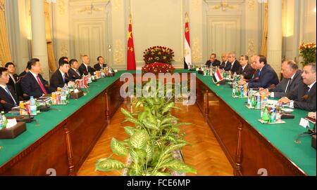 Chinese President Xi Jinping in Cairo for a two-day visit to Egypt to discuss bilateral cooperation with Egyptian President Sisi Stock Photo