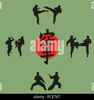 Illustration, the group of men demonstrates karate. Stock Photo