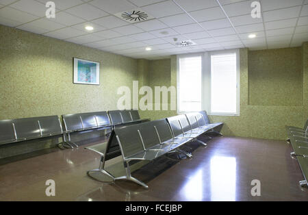 Hospital waiting area with metallic chairs. Horizontal. Stock Photo