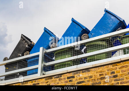 Rubbish Bins stacked in a row, Regent's Canal, London Stock Photo
