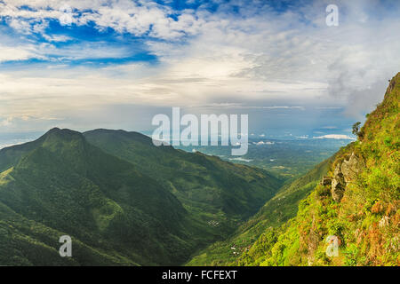 World’s End at morning. Horton Plains. Panorama Stock Photo