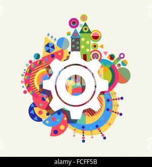 Gear wheel icon configuration concept design with colorful vibrant geometry shapes background. EPS10 vector. Stock Vector