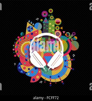 DJ Headphones icon, music concept design with colorful vibrant geometry shapes background. EPS10 vector. Stock Vector